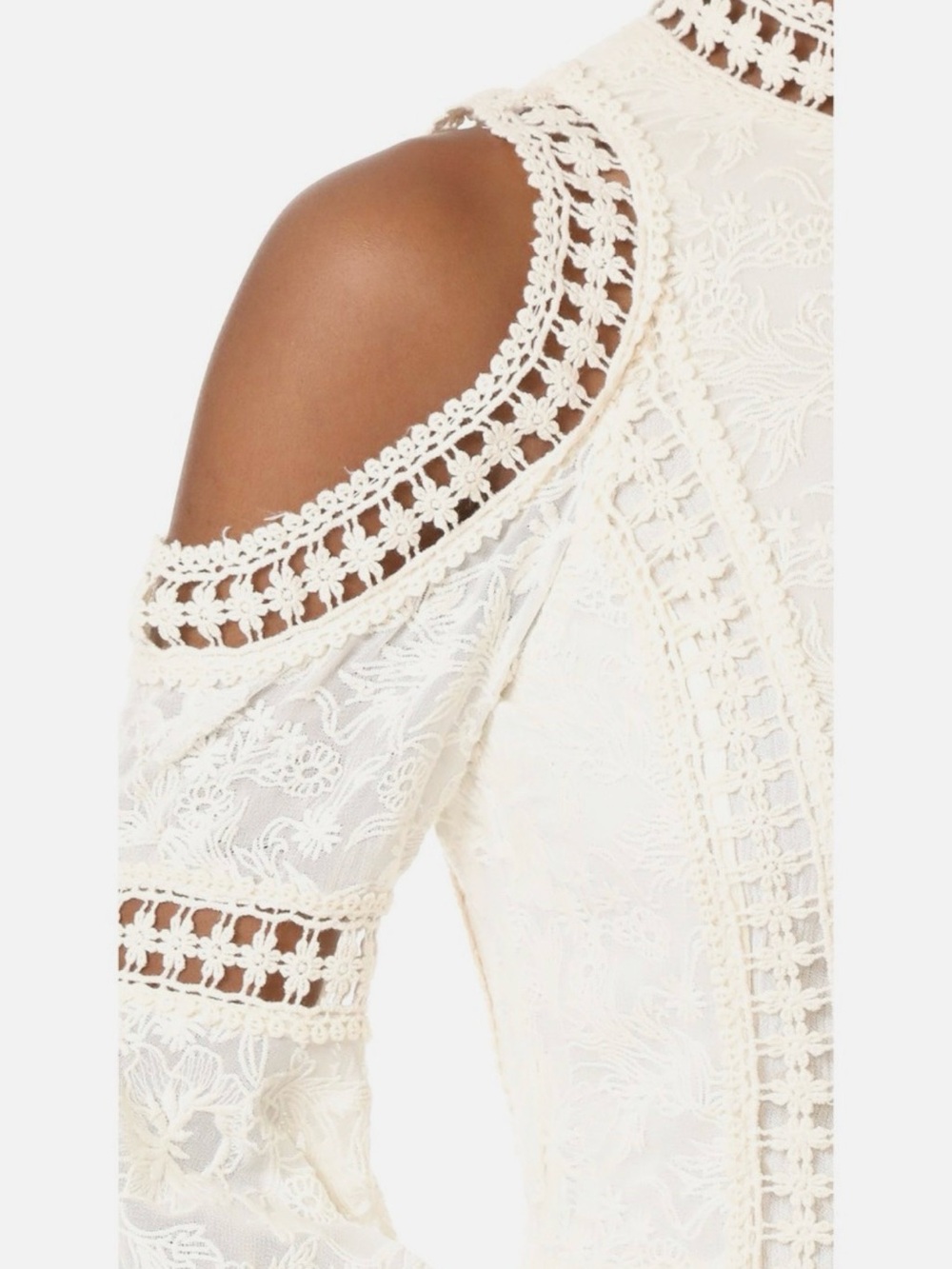 Alice + Olivia Embroidered Lace Cold-Shoulder Mini Dress in Cream - Picture 5 of 10